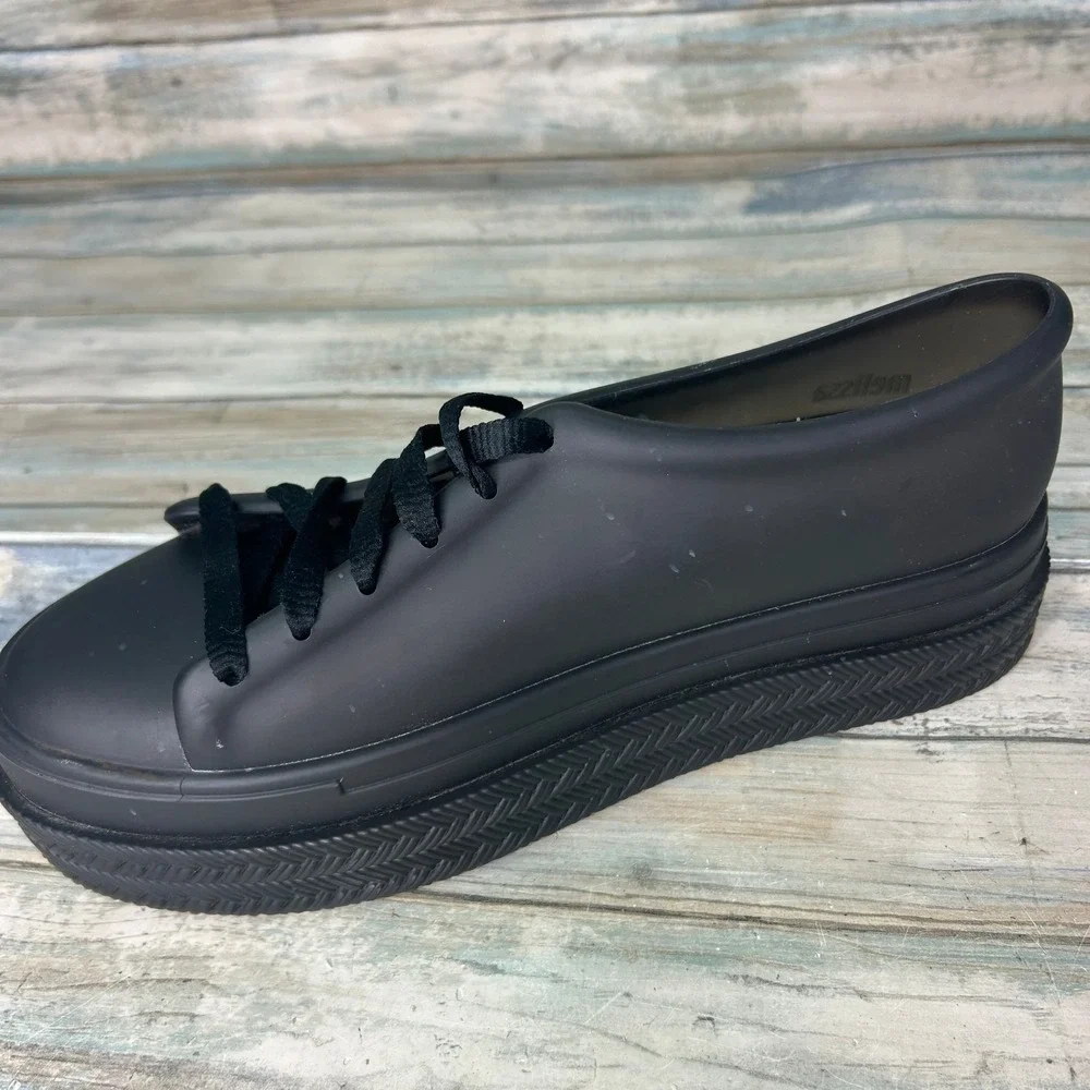 Melissa Be II Espadrille‎ Platform Sneaker Womens Size 9 Black Rubber Jelly